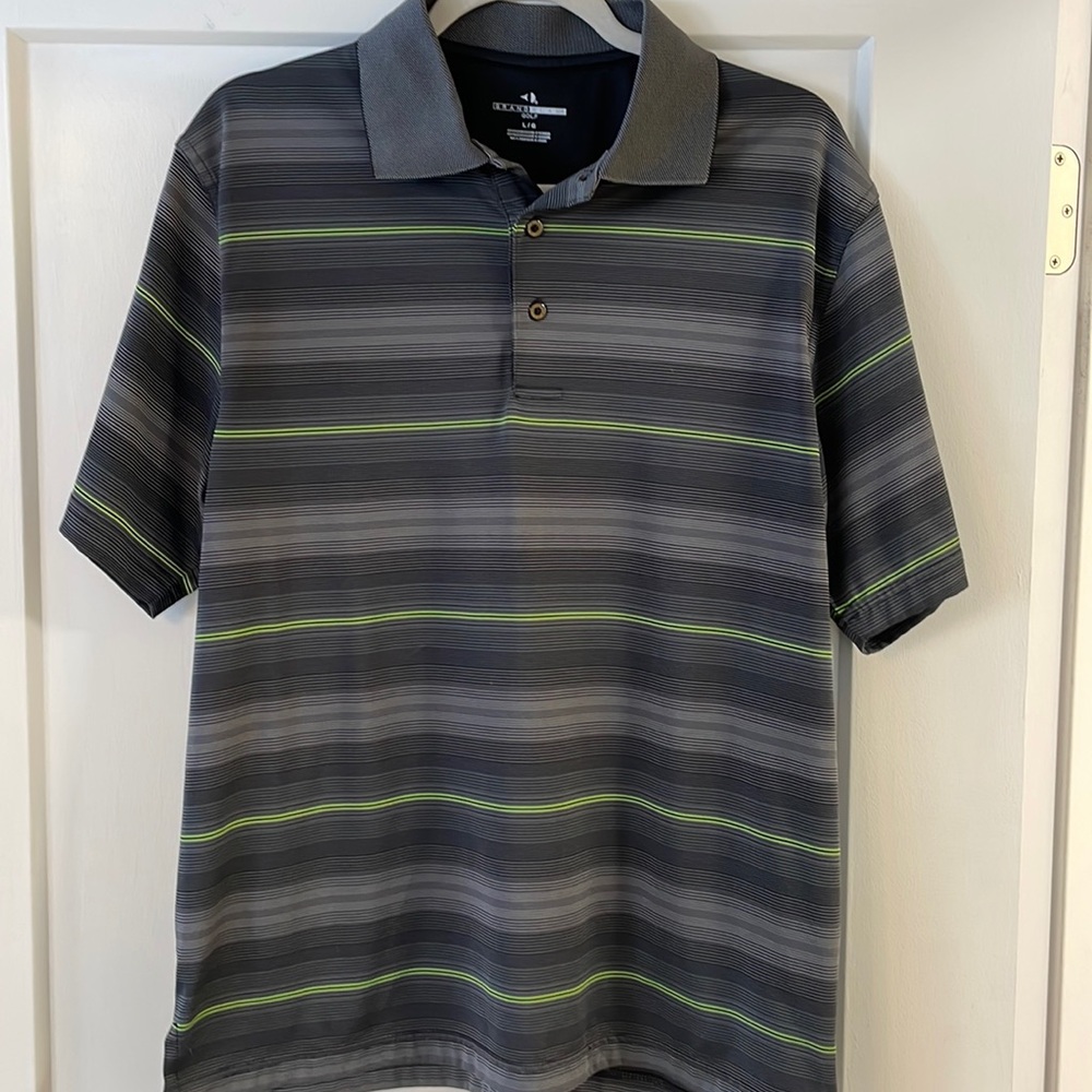 Grand Slam Golf Polo Men Large Charcoal Gray, Gray, Green Stripe SS 3 Button